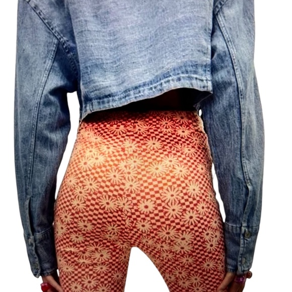 Zara Y2K Retro Knit Floral jacquard Flare Bell Bottom Pants Groovy Boho Size: XS - Picture 3 of 7